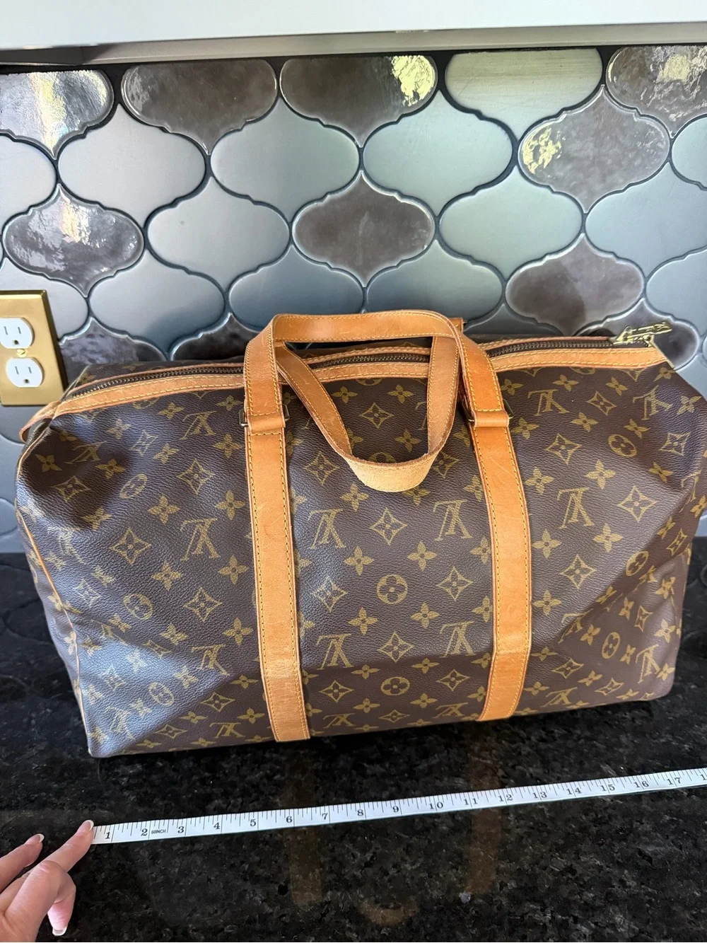 Louis Vuitton Monogram Canvas Duffel with Tan Leather Trim